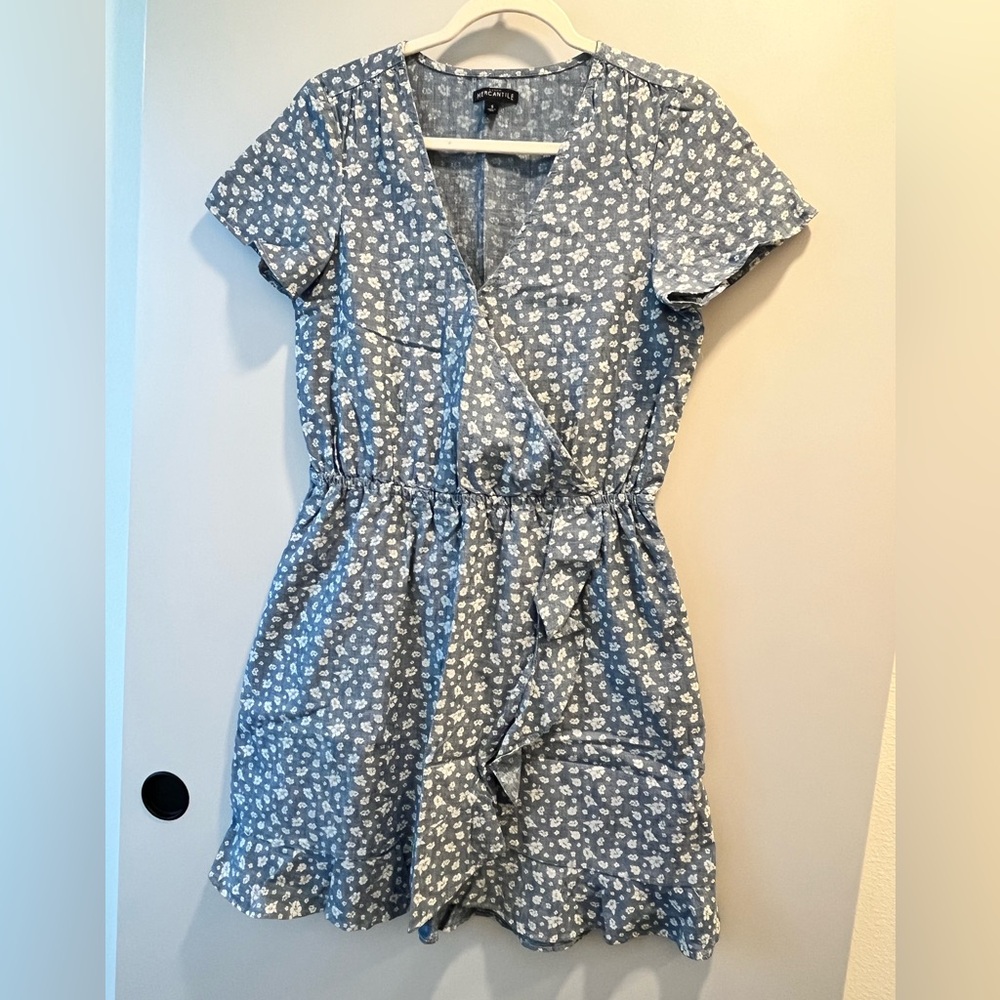 J.Crew Blue Floral Faux Wrap Dress